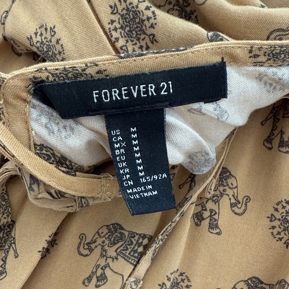 Forever 21 Mustard Yellow Elephant Print Mini Dress M Lace Up Back - Picture 7 of 7